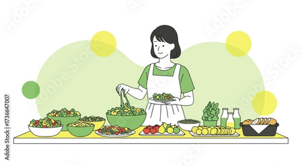 Fototapeta Cooking Fresh Salads And Preparing Healthy Food For A Balanced Nutrient Diet