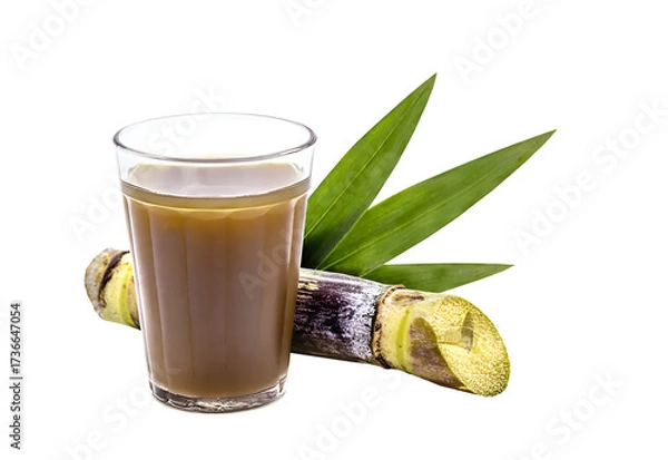 Fototapeta Brazilian sugarcane juice, sugar cane juice, on isolated white background, copyspace. glass of fresh juice