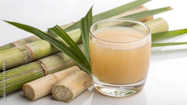 Fototapeta Brazilian sugarcane juice, sugar cane juice, on isolated white background, copyspace. fresh vegetable juice