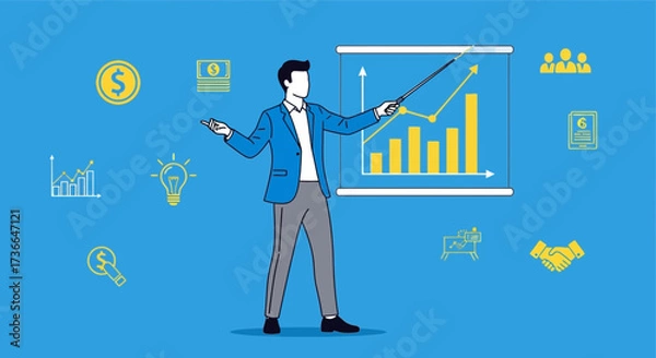 Fototapeta Corporate Presentation Illustrating Revenue Growth and Business Strategies with Charts and Graphs