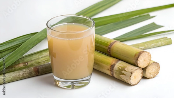 Fototapeta Brazilian sugarcane juice, sugar cane juice, on isolated white background, copyspace. fresh vegetable juice