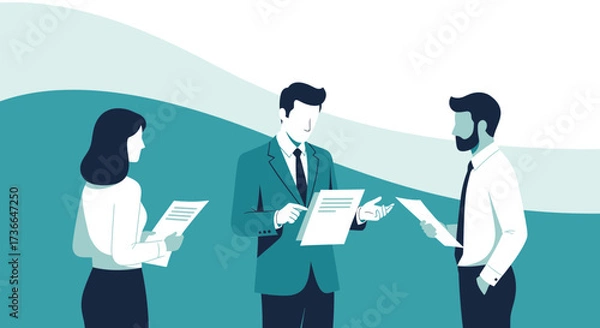 Fototapeta Corporate Team Reviewing Documents, Business Colleagues Examining Reports Together in a Meeting