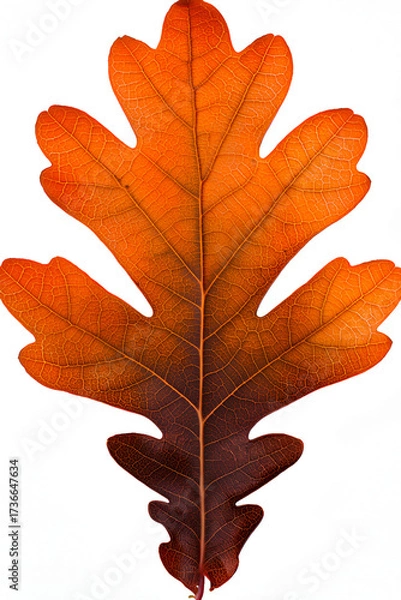 Fototapeta Red northern oak leaf isolated on a white background, top view. Nature concept.. autumn leaf 