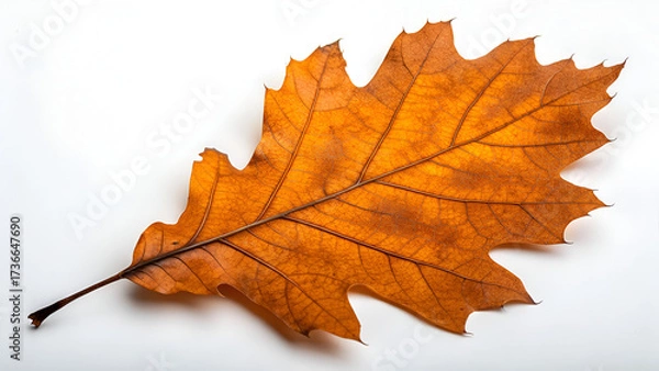 Fototapeta Red northern oak leaf isolated on a white background, top view. Nature concept.. autumn maple leaf