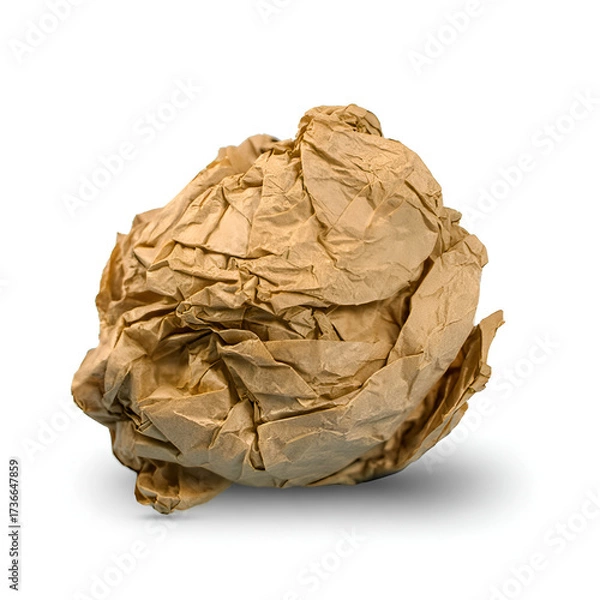 Fototapeta Brown paper crumpled into a ball isolated on a white background, garbage spoiled.