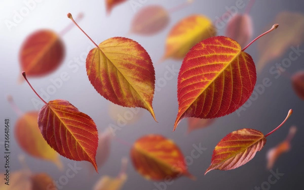 Obraz Autumn leaves falling in a gentle breeze with warm colors