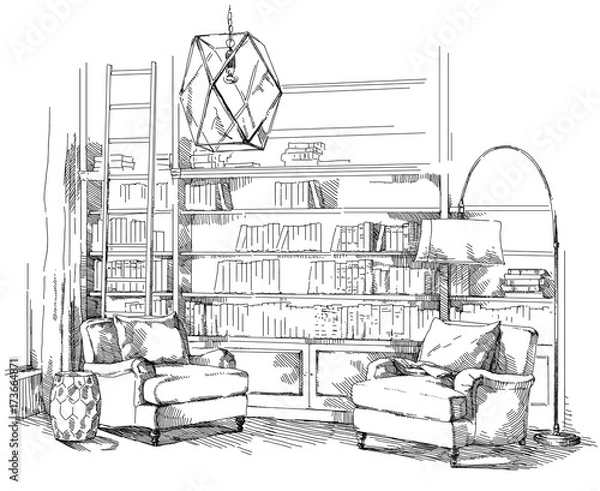 Obraz Modern interior hand drawing vector.