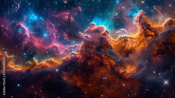 Fototapeta Space background with stardust and shining stars. Realistic cosmos and color nebula. Colorful galaxy