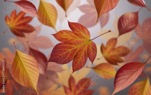 Obraz Autumn leaves falling in a gentle breeze with warm colors