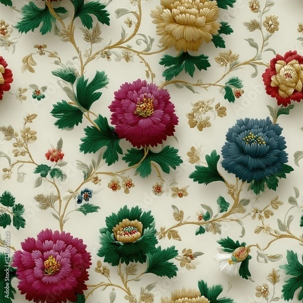 Fototapeta Vibrant flowers in shades of pink, orange, and white create a decorative floral pattern on a subtle textured surface, ideal for home decor SEAMLESS PATTERN