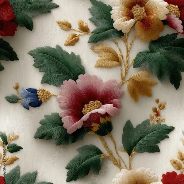 Fototapeta Vibrant flowers in shades of pink, orange, and white create a decorative floral pattern on a subtle textured surface, ideal for home decor SEAMLESS PATTERN