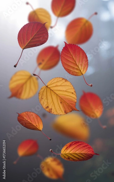 Obraz Autumn leaves falling from trees in a gentle breeze