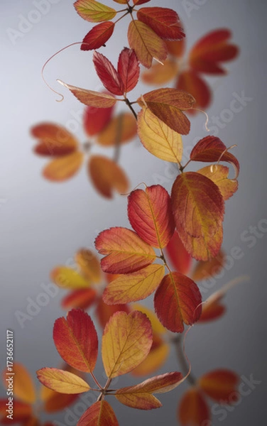 Obraz Autumn leaves in warm colors on a branch against a soft background