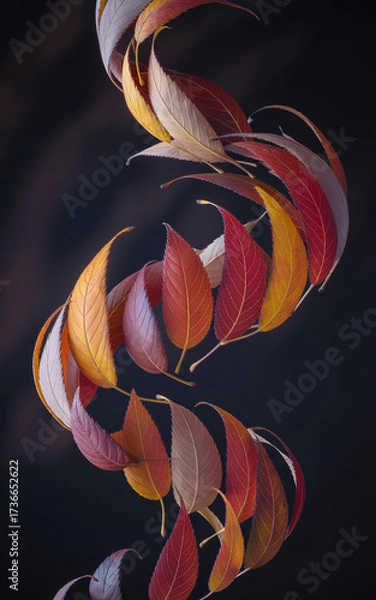 Obraz Autumn leaves twisted into a vibrant spiral against a dark background