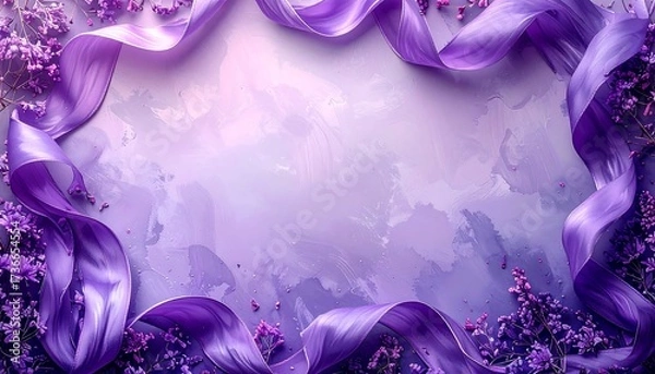 Obraz Elegant Purple Lilac Flowers and Silk Ribbon Border with Copy Space.