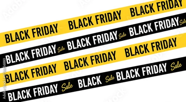 Fototapeta Black friday sale warning tape with text isolated on transparent background