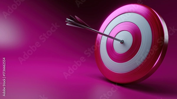 Fototapeta Target with arrow hitting bullseye in vibrant pink colors