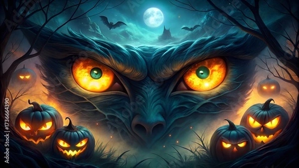 Fototapeta halloween background with pumpkin and bats