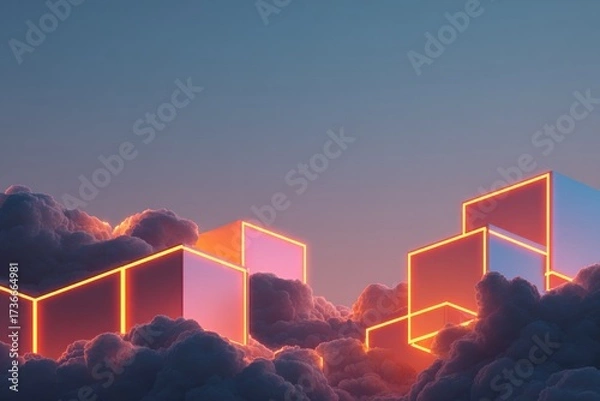 Obraz Shimmering geometric shapes emerge from vibrant clouds, creating