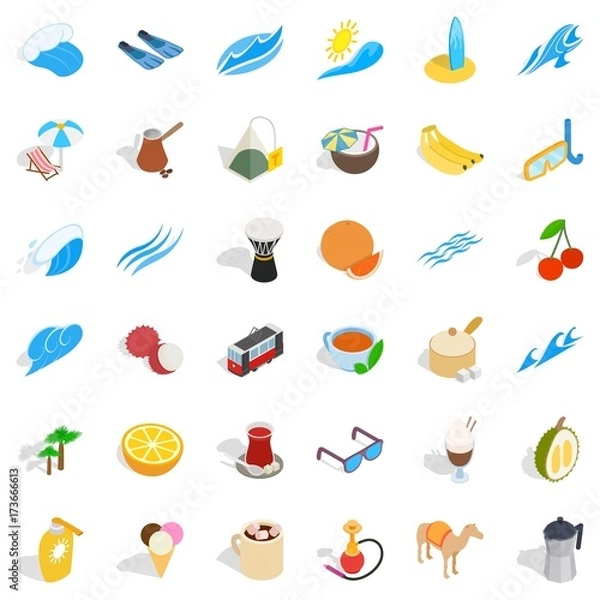 Fototapeta Cezve icons set, isometric style