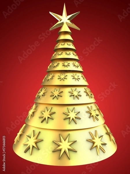 Obraz 3d golden Christmas tree over red