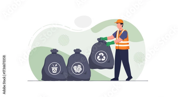 Fototapeta Garbage Collector Preparing Recyclable Trash Bags for Environmental Sustainability Efforts