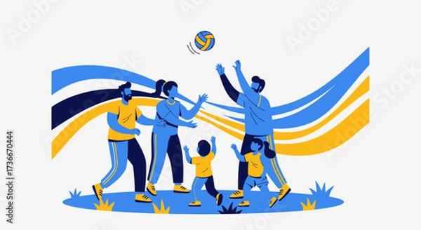 Fototapeta Family Playing Volleyball Together In The Park With Fun, Great Time