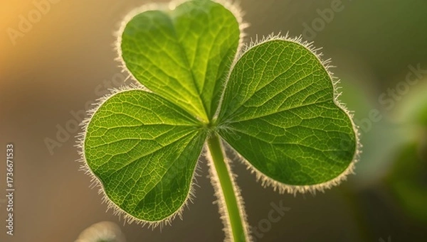 Fototapeta Bright green shamrock leaf symbolizing Irish luck and heritage in close-up detail