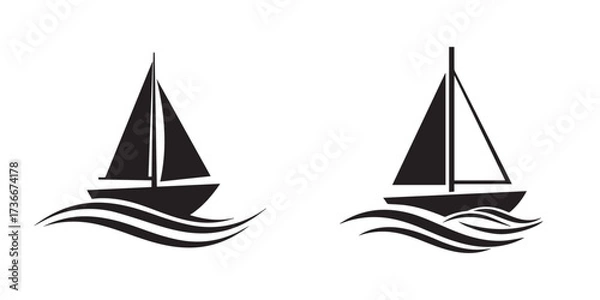 Fototapeta Minimalist Sailboat Icons with Stylized Ocean Waves