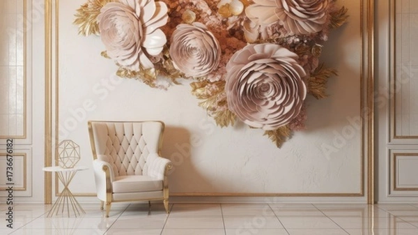 Obraz Elegant armchair in a luxurious room with floral wall art