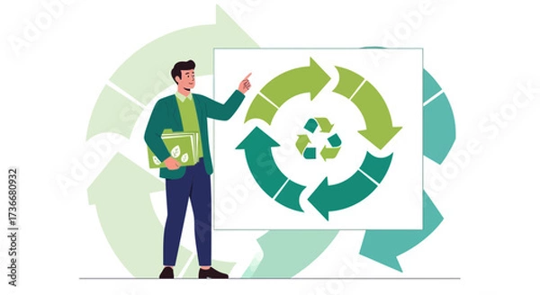 Fototapeta Illustration of a Businessman Explaining the Recycling Process and Environmental Sustainability