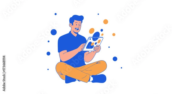Fototapeta Illustration of a Man Using a Tablet, Technology and Communication Concept