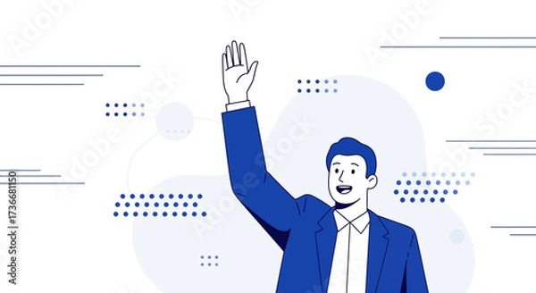 Fototapeta Illustration of a man waving, suitable for business and presentation concepts