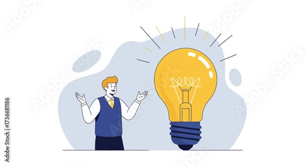 Fototapeta Illustration of a Man with a Light Bulb Representing a New Idea or Concept