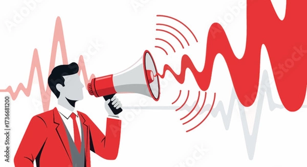 Fototapeta Illustration of a man with a megaphone announcing information or promotion