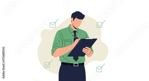 Fototapeta Illustration of a man writing on a notepad, representing business and task management