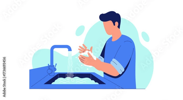 Fototapeta Illustrative Representation Of Handwashing For Hygiene In Sanitary Environments