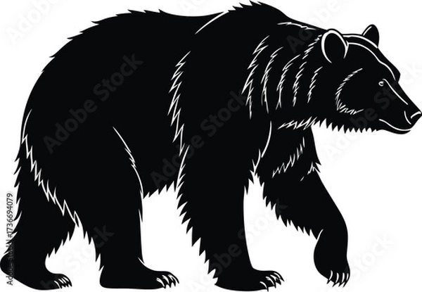 Obraz Bold Black Grizzly Bear Silhouette in Profile Simple Graphic Design with No Internal Details