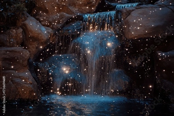 Obraz Aquarius Artwork with Reflective Metallic Starry Waterfall