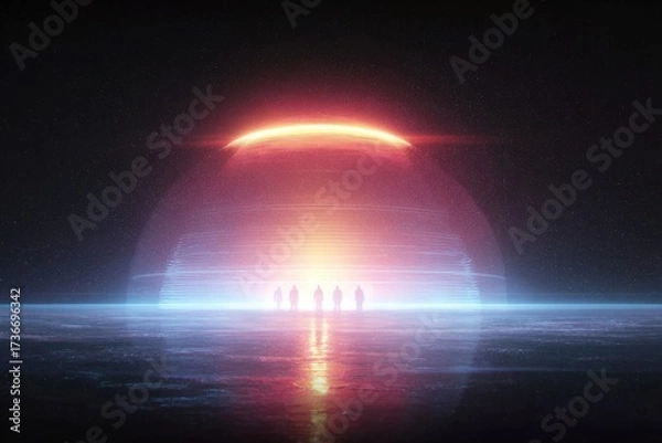 Fototapeta Radiant sunset casts surreal reflections on calm water, creating
