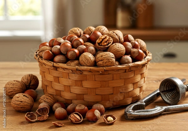 Fototapeta Basket of nuts and hazelnuts.jpeg, Basket of nuts and hazelnuts