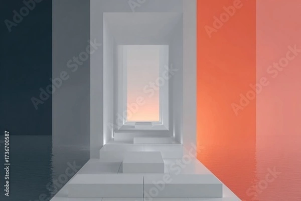 Fototapeta Abstract corridor with layered walls showcasing vibrant colors a