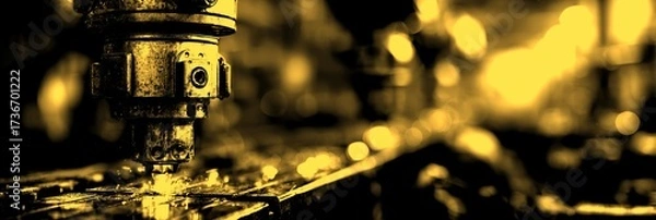 Fototapeta Industrial machinery cutting metal with precision in a modern manufacturing facility during daytime hours