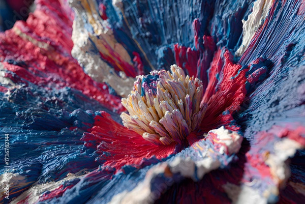Fototapeta Abstract poppy from paint splatter. VE-Day or World War remembrance day concept. Generative AI illustration