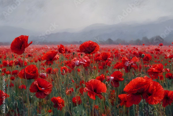 Fototapeta wild poppy field - Armistice day background