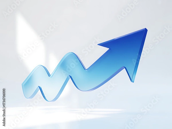 Fototapeta Blue gradient arrow chart showing upward growth and positive trend