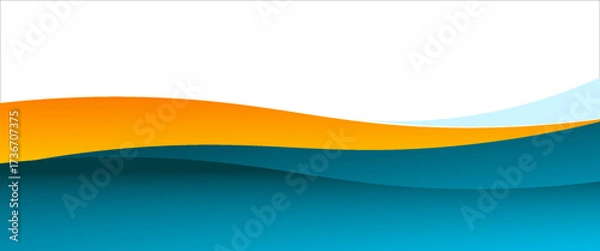 Fototapeta Blue wave and orange line background on white space for text and message modern artwork design