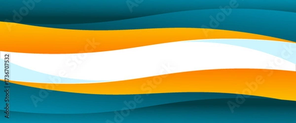 Fototapeta Blue wave and orange line background on white space for text and message modern artwork design