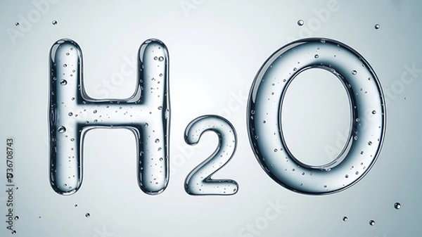 Fototapeta H2o chemical formula formed by water droplets on a clear surface