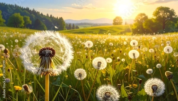 Obraz Sun-drenched meadow with dandelions